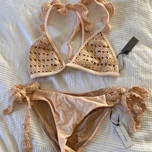 Dusty pink Lovers and Friends crochet bikini set NWT